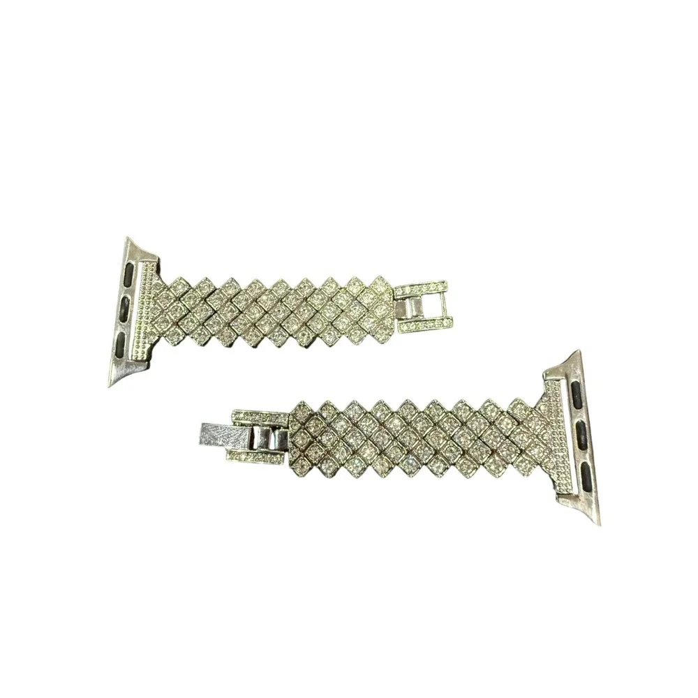 Rhinestone Watch Band For Apple Watch Silver Tone Bling Diamond Ladies